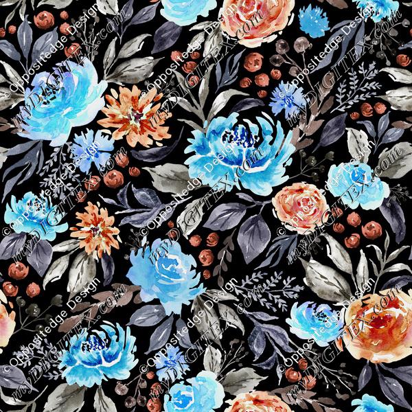 Floral Watercolor Garden V02 DarkGray Rev