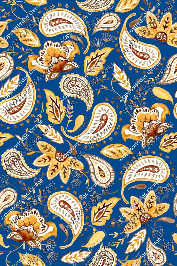 Lovely Paisley Florals Mustard-Blue