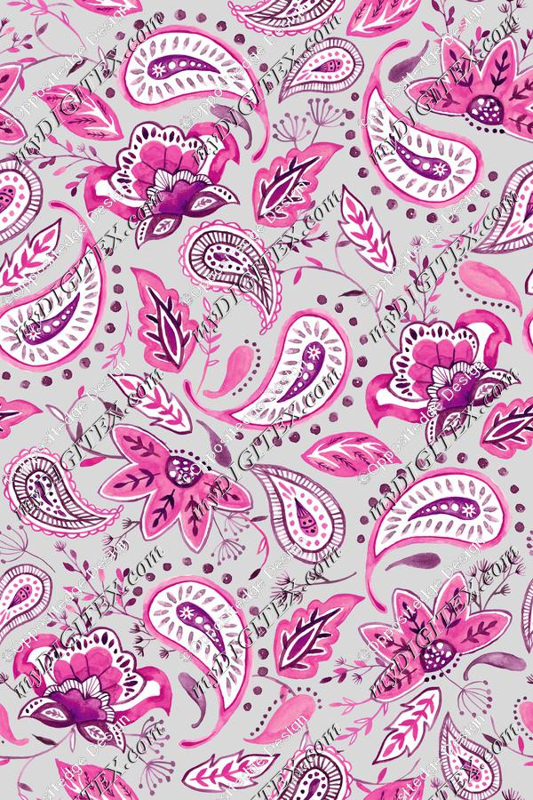 Lovely Paisley Florals Pink-LightGray