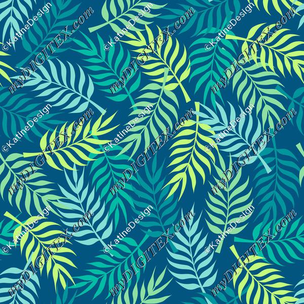 Tropical palm tree leaves on navy background