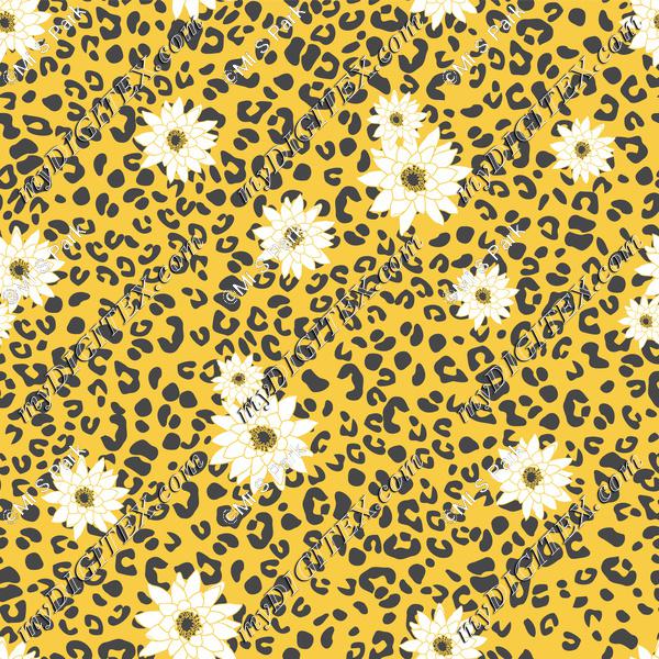 leopard animal abstract geometric with floral yellow white print