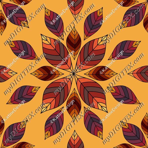 Autumn leaves rosette on yellow background
