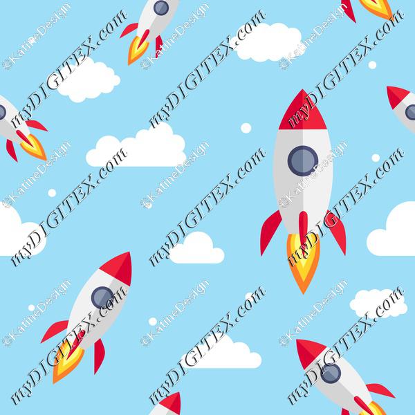 Rocket on the sky with clouds
