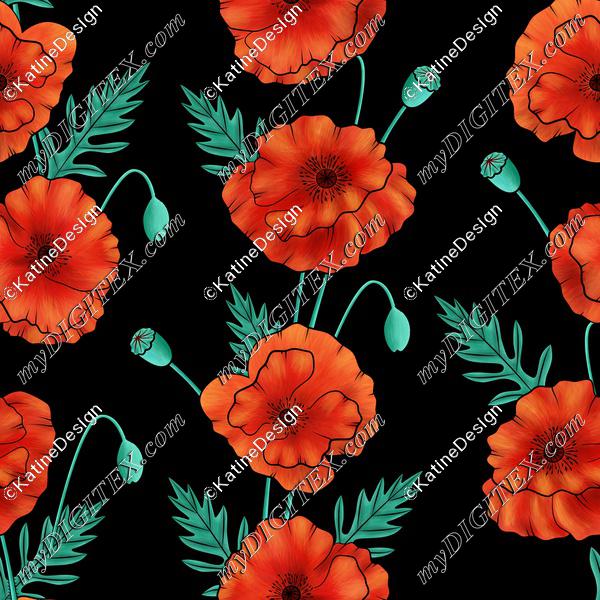 Poppies on black background