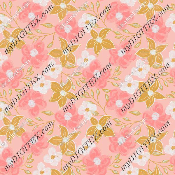 Abstract flowers pink yellow and white on pink background textile. Floral fabric