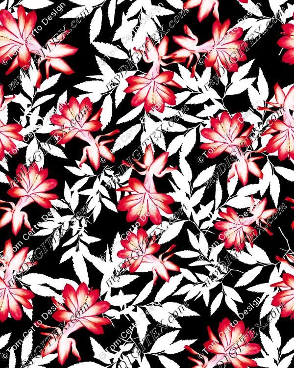 red floral dark background print