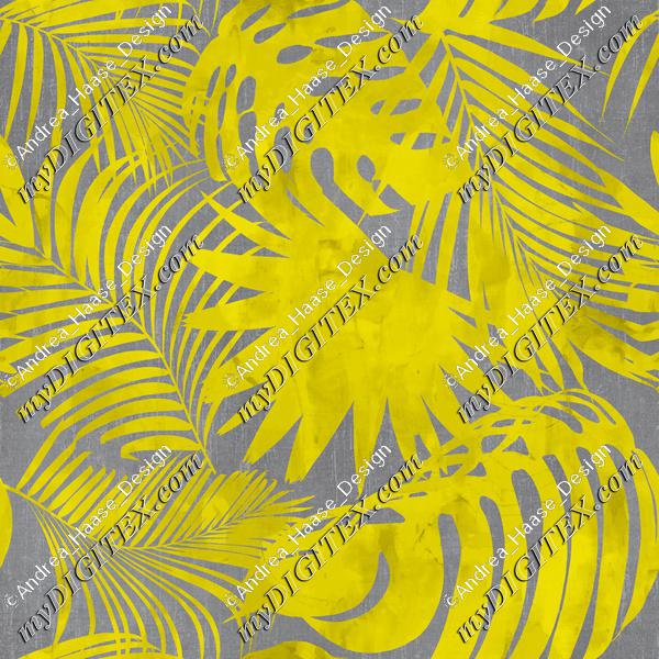 Yellow Grey Exotic Palm Leaves