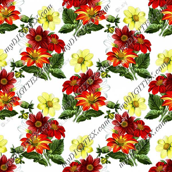 Dahlias vintage floral wallpaper