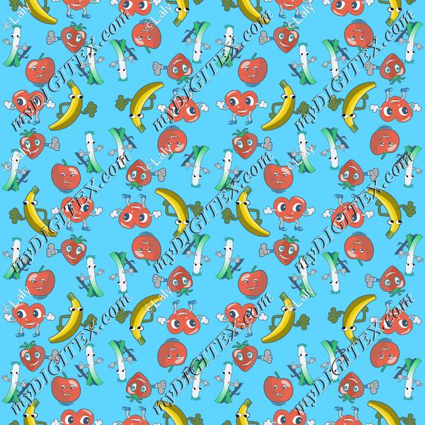 Fruits on a blue background pattern