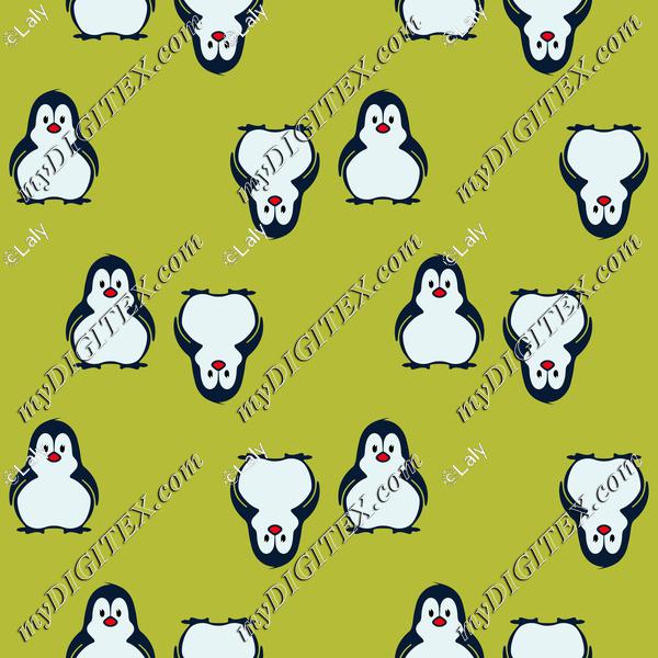 Penguins on a green pattern