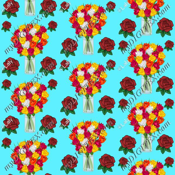 Roses on a blue background pattern