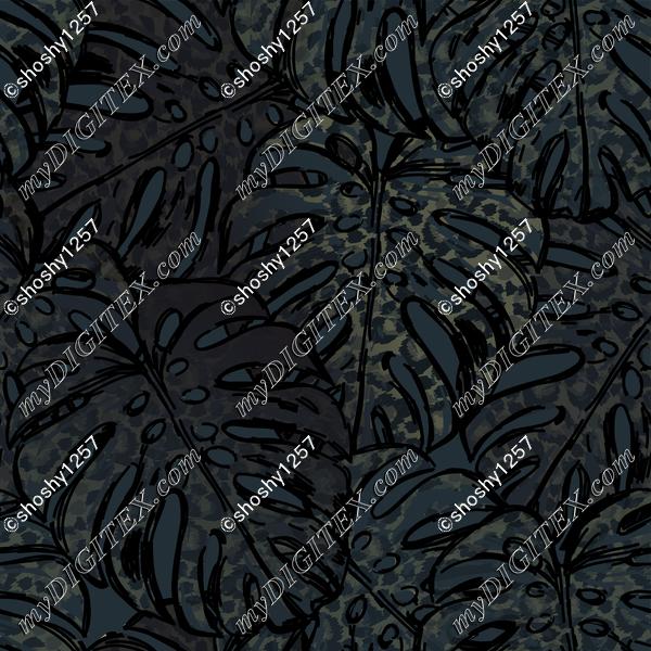 jungel_warrior_-_nighttime_tropics_-_monstera_-_leaves_-_leopard_-_tonal_-_dark_-_blue_