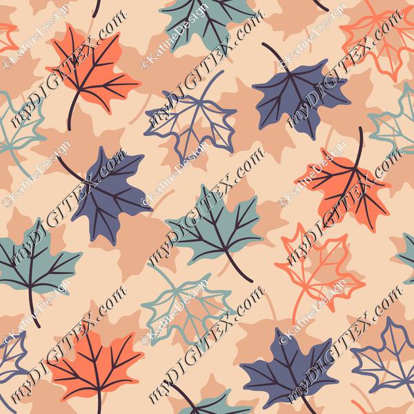 Maple Leaves On Peach Background Autumn Fall Seamless Pattern