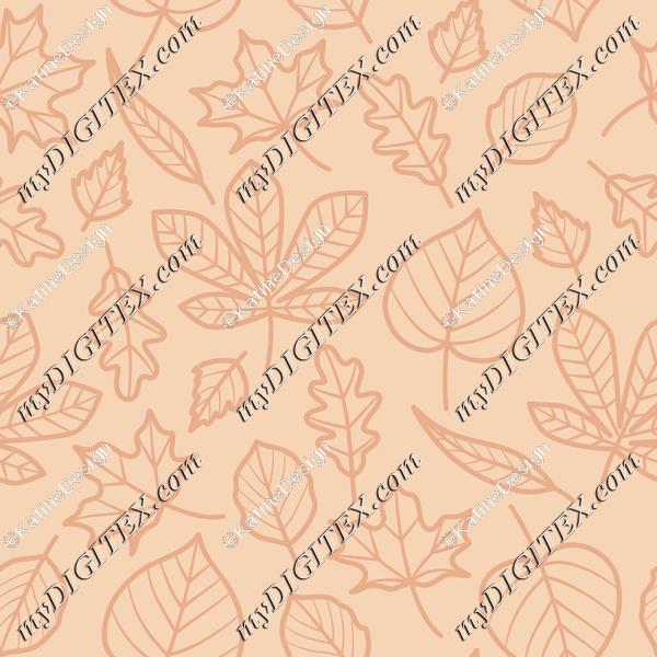 Autumn Leaves Outline On Peach Background Autumn Fall Seamless Pattern