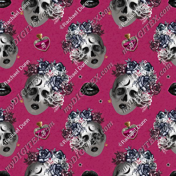 Lady skull hot pink x4