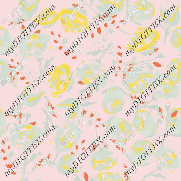 Pink Background Teal Yellow Roses
