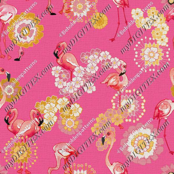 Flamingos-and-flowers-on-intence-pink
