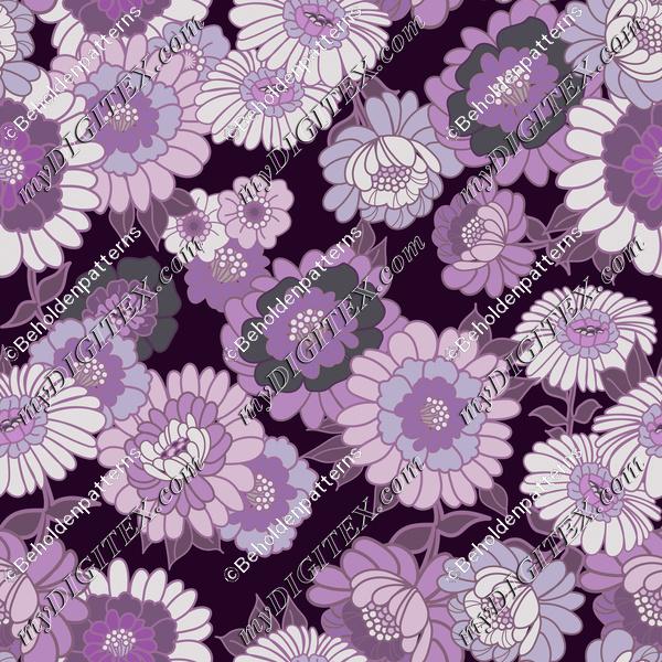 Vintage Wallpaper Flowers in Purple and Violet tonals- Dark Purple background
