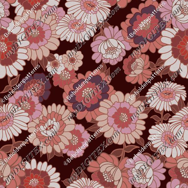 Vintage Wallpaper Flowers in Red and Pink tonals- Winered background