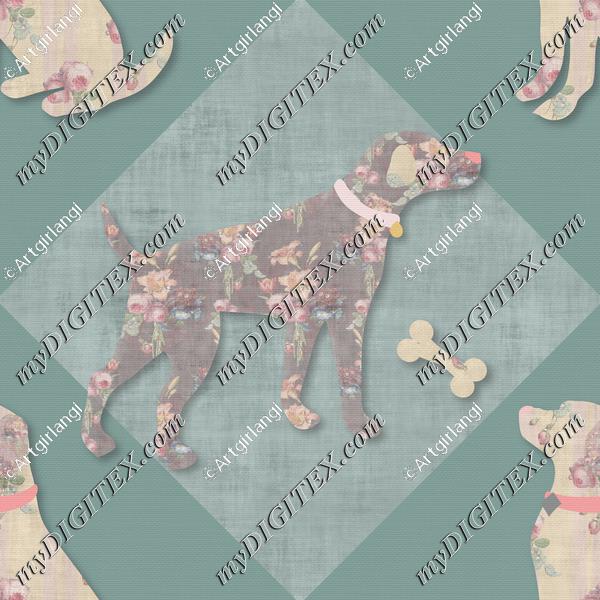 Floral Dogs Lab Teal Background