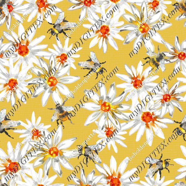 Bumblebees and daisys-Yellow