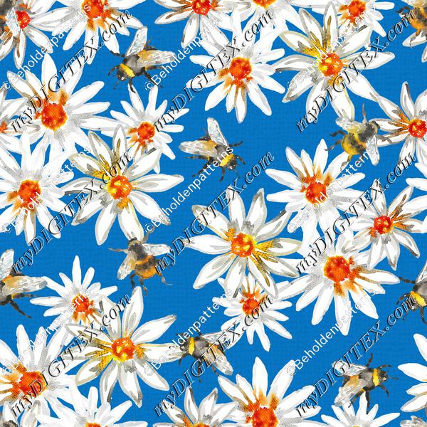 Bumblebees and daisys-Azure Blue