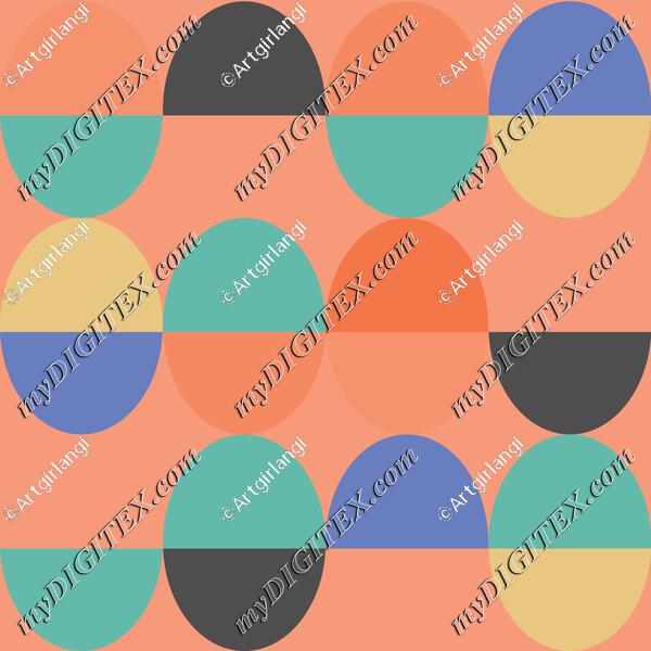 Oval Funky Colors Geometric Yellow Black Peach Periwinkle Teal Orange Gray Background