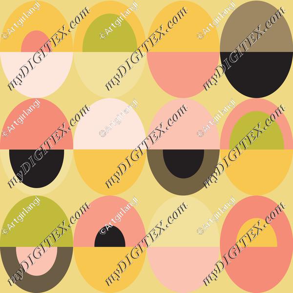 Oval Mid Century Pink Yellow Lime Green Black White Gray Background