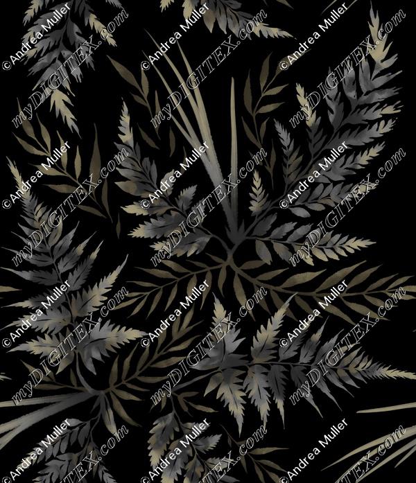 Watercolour Ferns - Black
