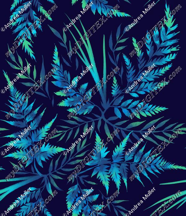 Watercolour Ferns - Blue