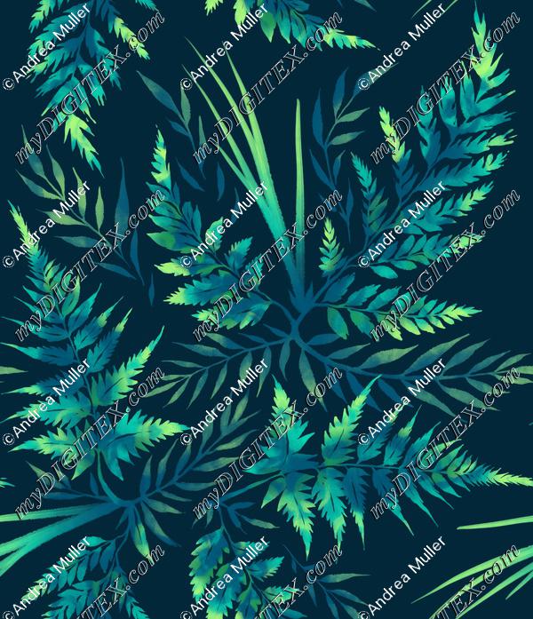 Watercolour Ferns - Emerald Green