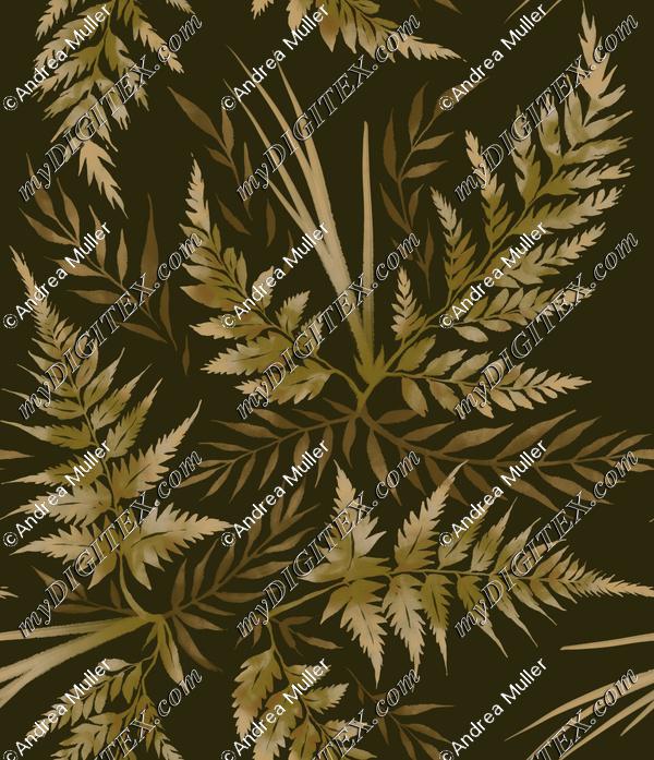 Watercolour Ferns - Olive Green