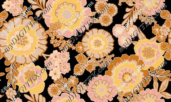Vintage retro flower in rust, pink and yellow