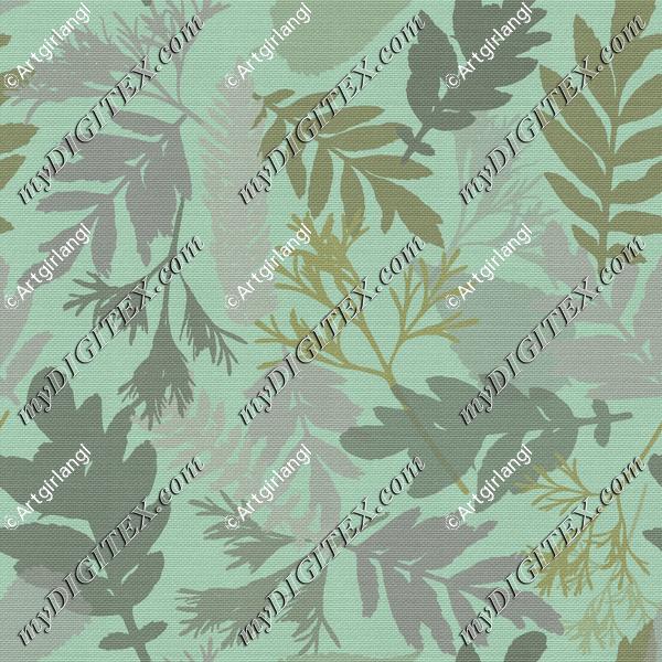Leaf Collection Teal Background Texture