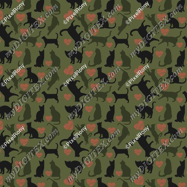 Cats silhouette seamless pattern colorful background
