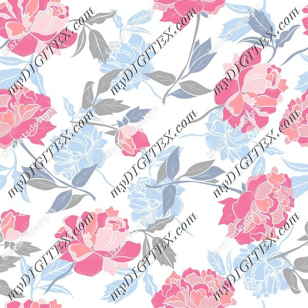 Soft peonies floral seamless pattern with pastel flowers