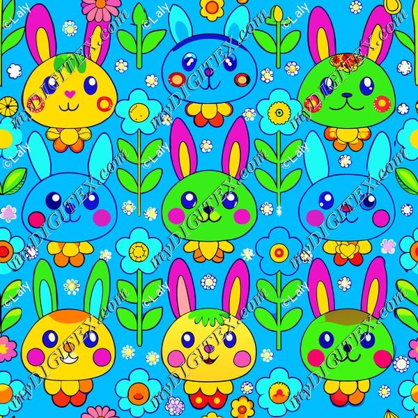 Cute bunnies on a blue background