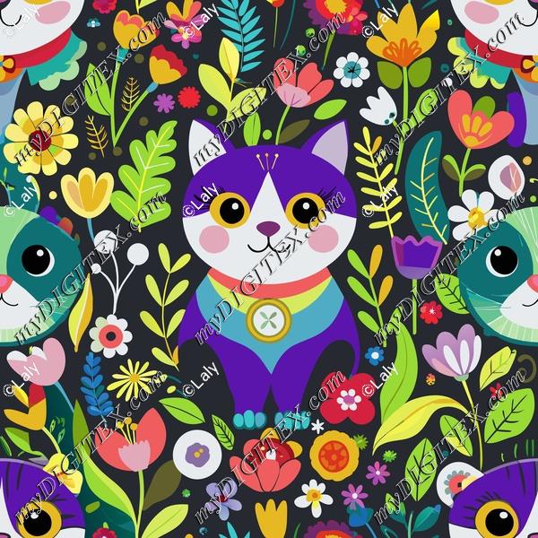 Cats and flowers pattern