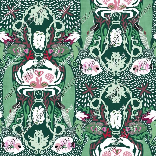 Nautical Ocean Life Greens Pinks White