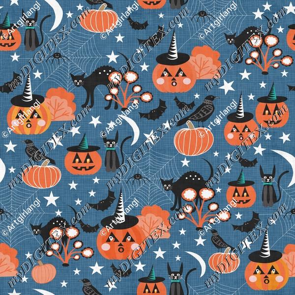 Halloween Pumpkins Cats Spiders