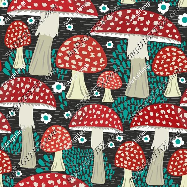 mushrooms fun retro red gray