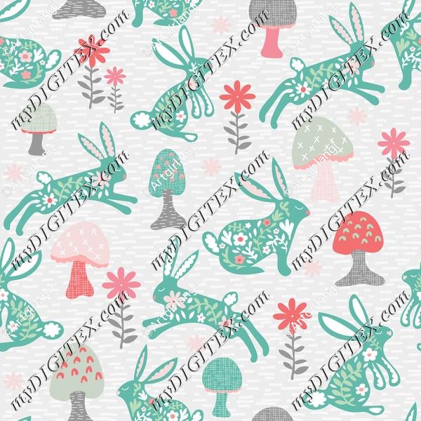 Bunny Rabbits Floral Nursery Easter Pastel