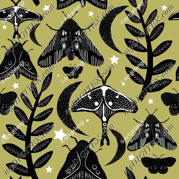 Moth Butterfly Witchy Moon Forest Night Tropical