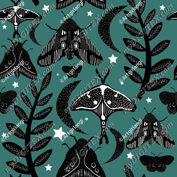 Moth Butterfly Witchy Moon Forest Night Tropical