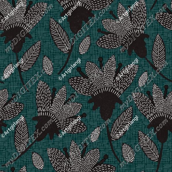 Large Abstract Floral Texture Green Black