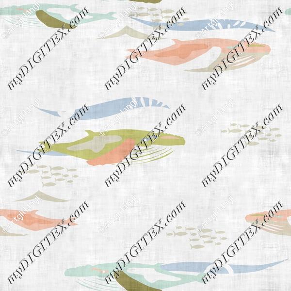 Whales Ocean Fish Texture Greens Peach Blue Calming