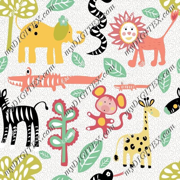 Jungle Animals Cartoon Nursery Elephant Lion Monkey Giraffe