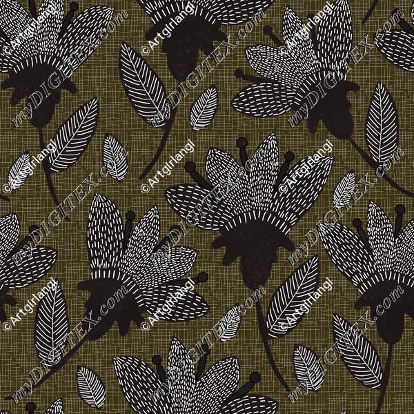 Bold Floral Abstract Simple Olive Green Black