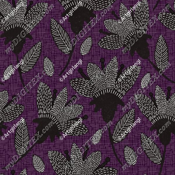 Bold Textured Floral Eggplant Black Texture