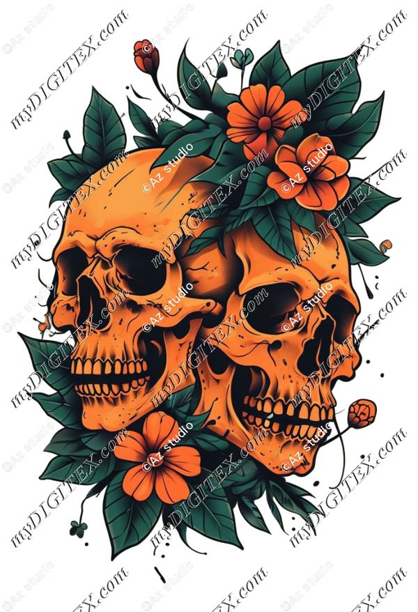 Twin Skulls Floral